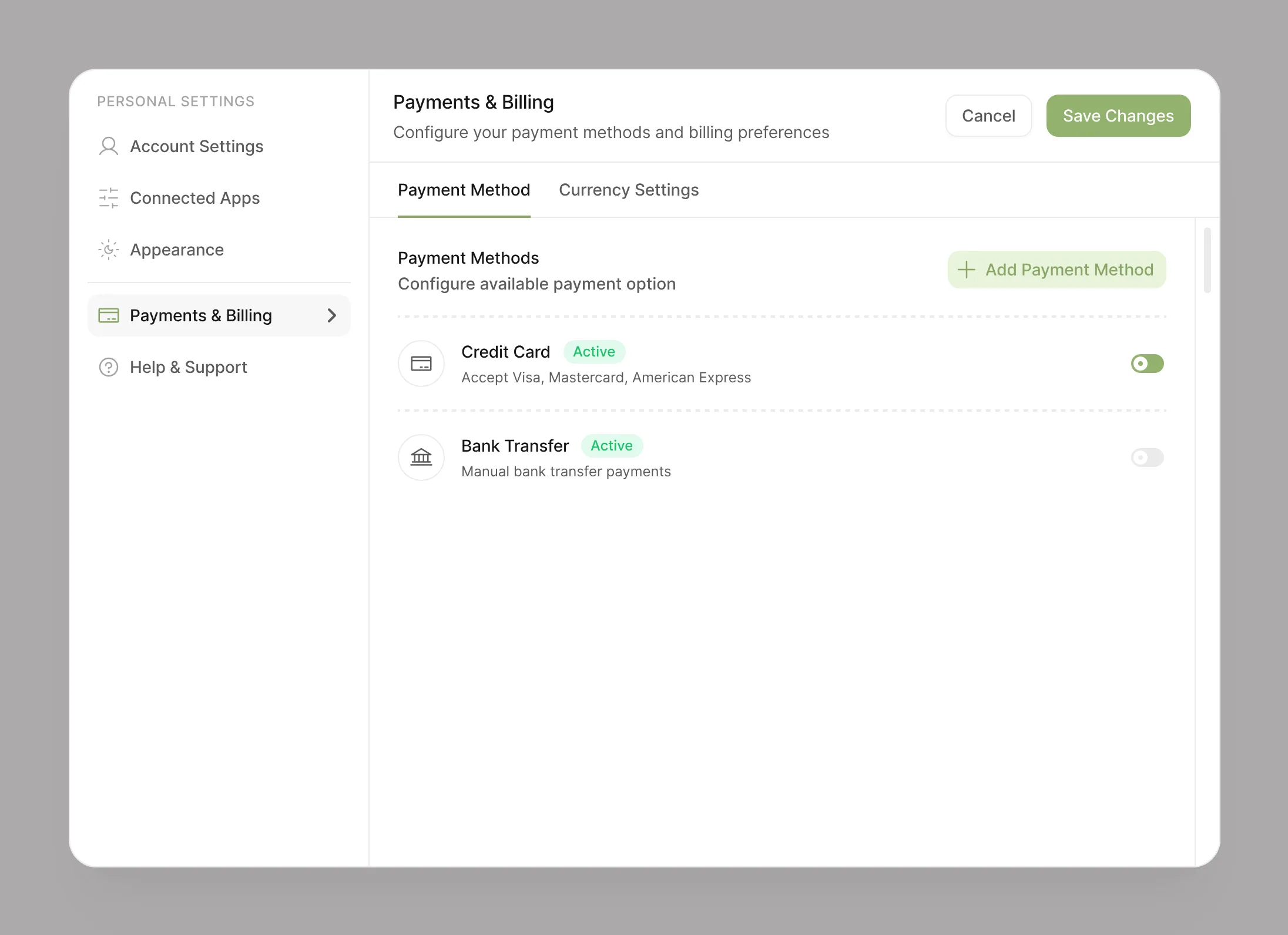 Plobbo Payments and Billing: credit card and bank transfer payment methods